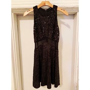 Black A-Line Mesh Cutout Sequined Dress. Like New